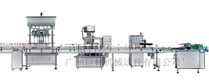 直列式裝機(jī)、自動(dòng)鎖蓋機(jī)、鋁箔封口、糨糊貼標(biāo)灌裝線 